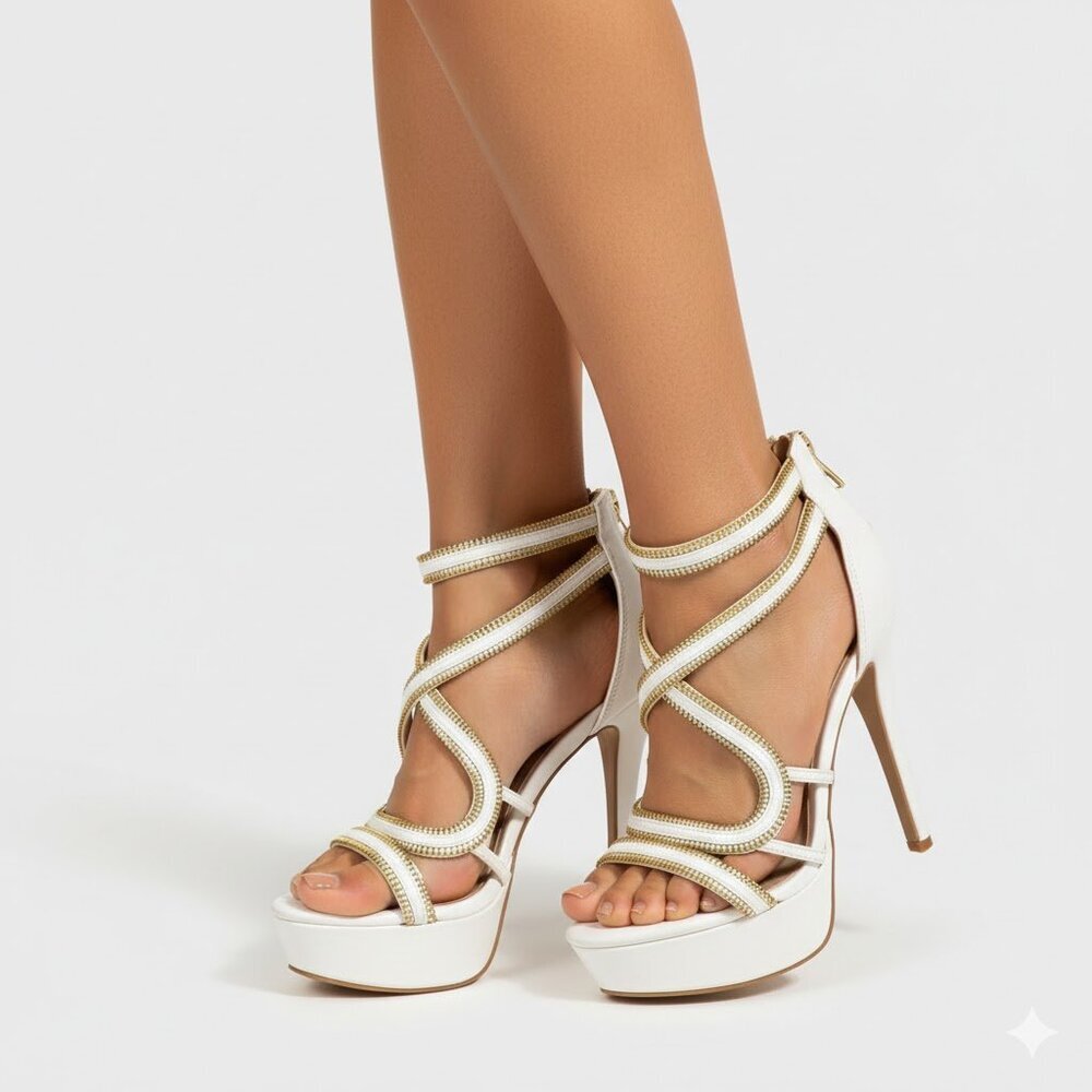Women's Just Fab White Gold Platform Sandals Size 6.5